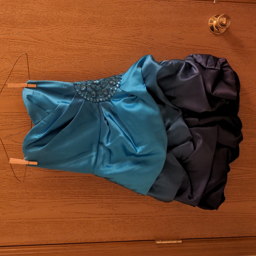 Strapless Purple and Teal Dress with Gem Accents, Size 3